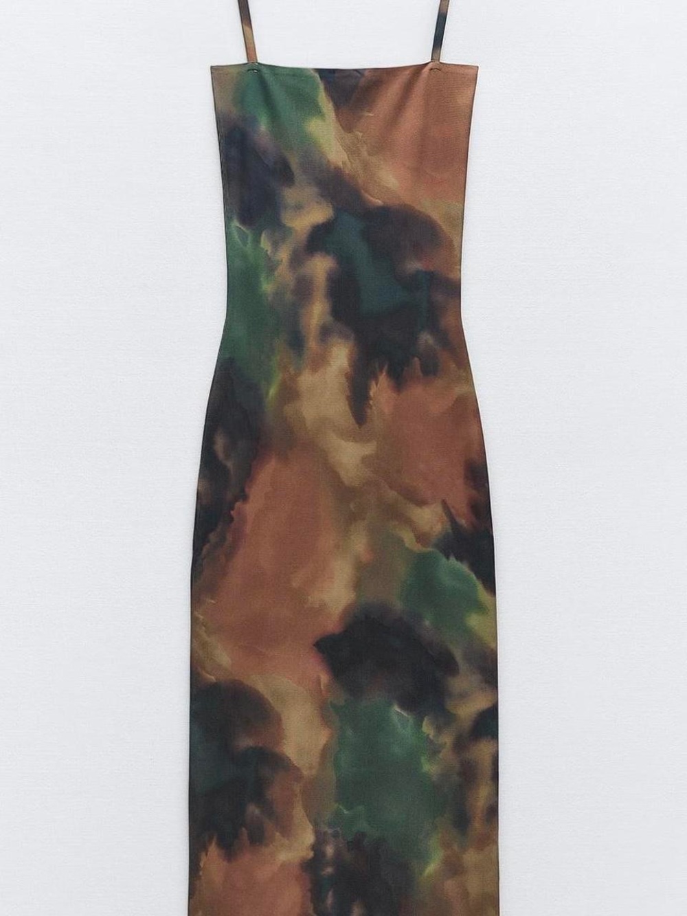 Zara Brown & Green Tie-Dye Midi Slip Dress